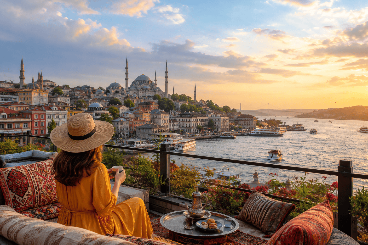 View over Istanbul rooftops at sunset