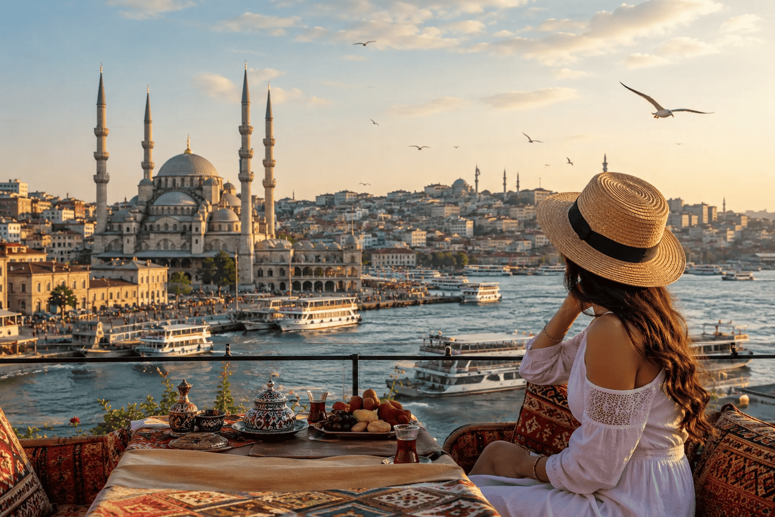 Golden hour view of the Bosphorus in Istanbul