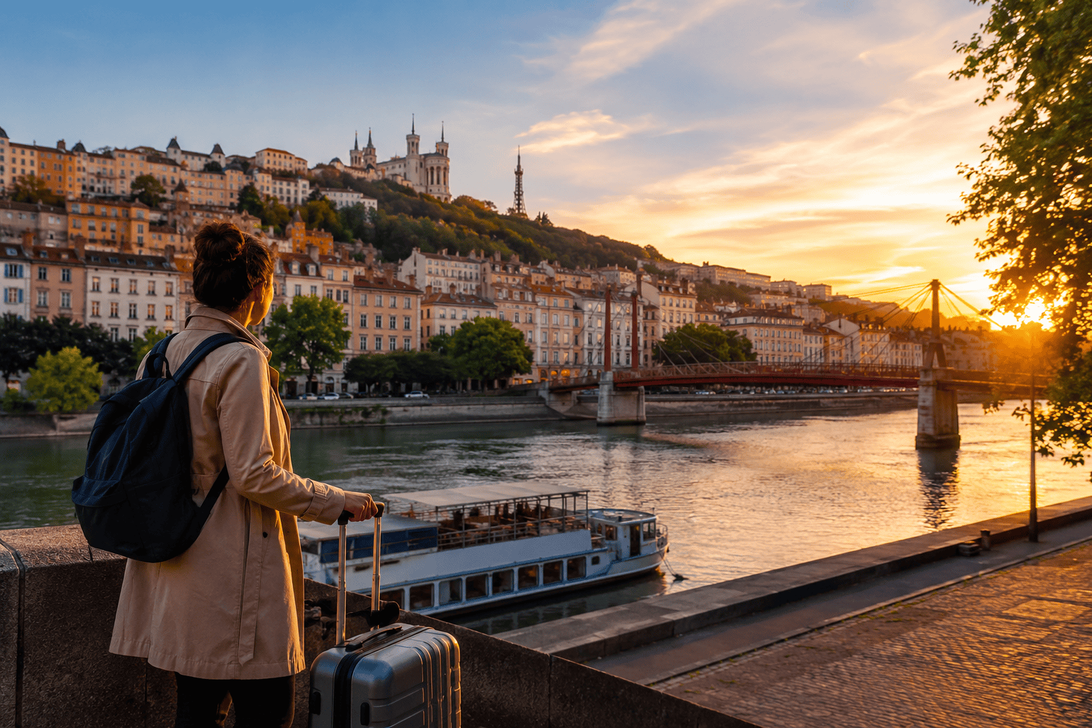 Generated image: Golden hour river view in Europe
