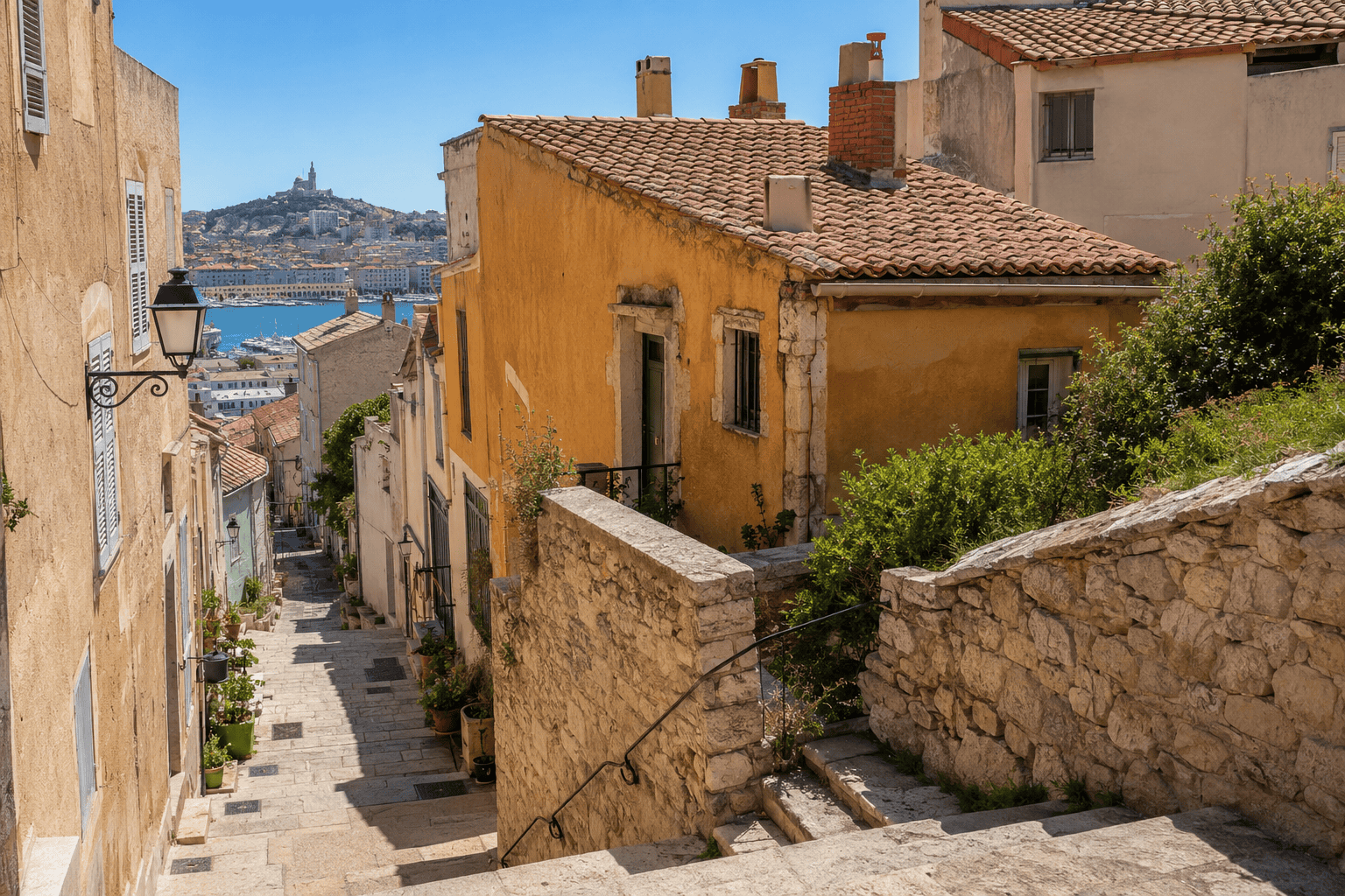 Charming Mediterranean alley in Le Panier, Marseille