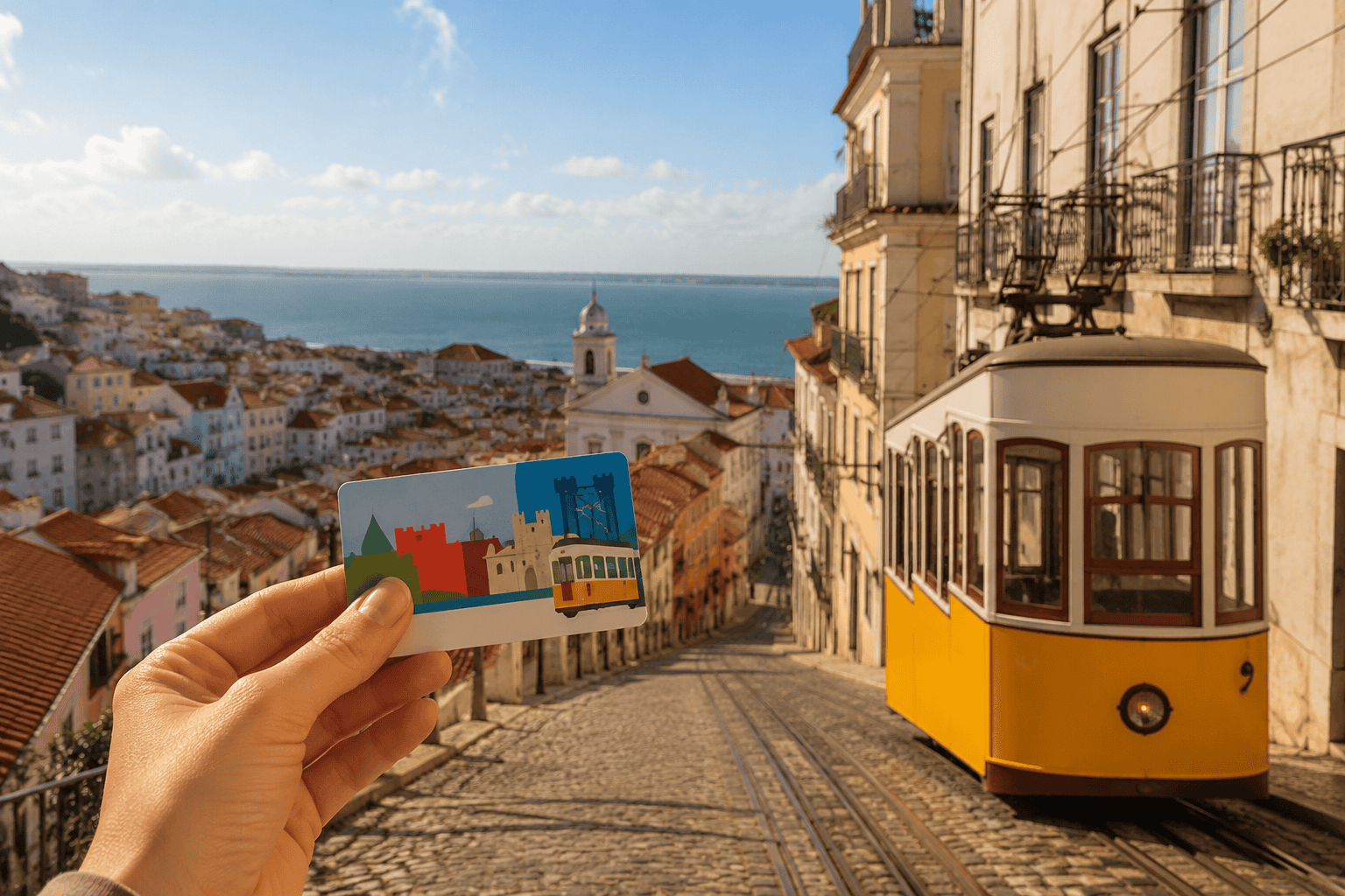 Generated image: Scenic tram ride on cobblestone streets