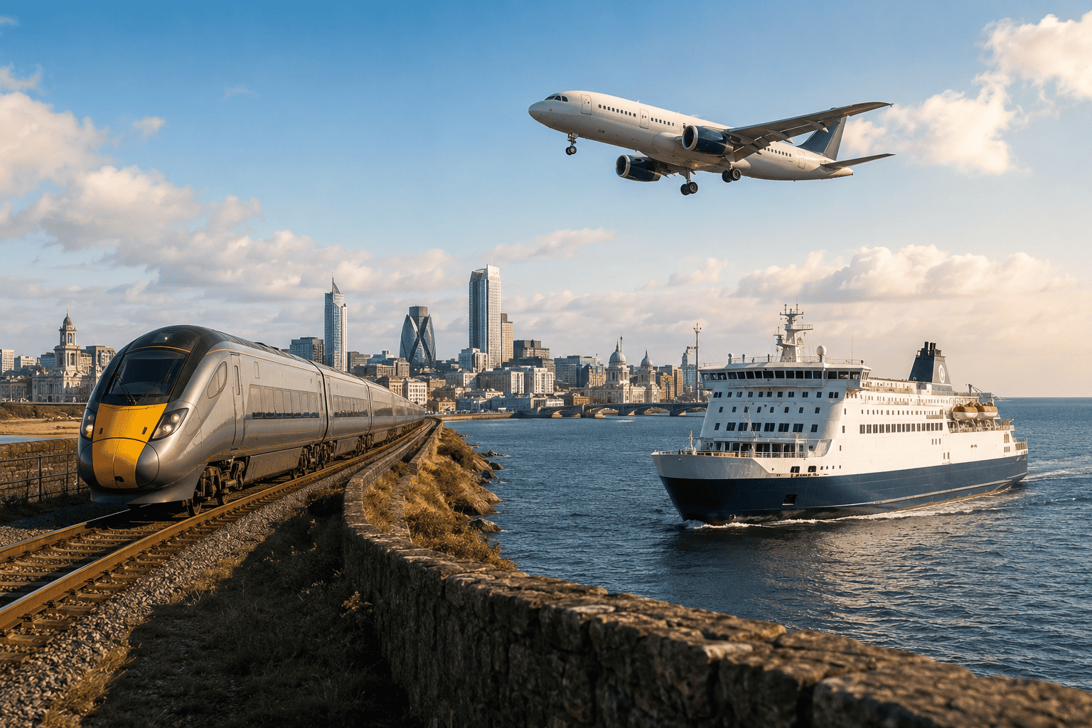 Generated image: Modern travel symphony by the coast