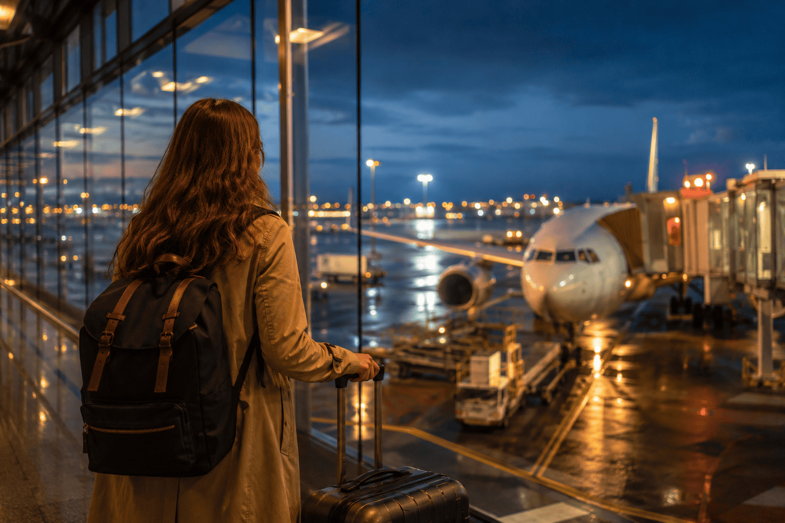 Generated image: Evening reflections at the airport terminal