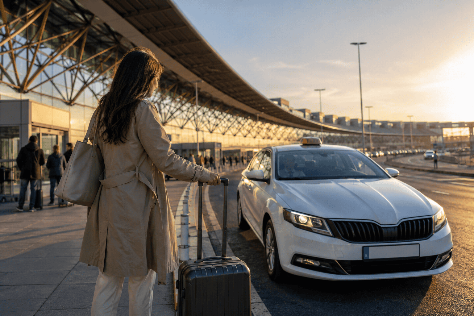 Generated image: Airport curbside at golden hour