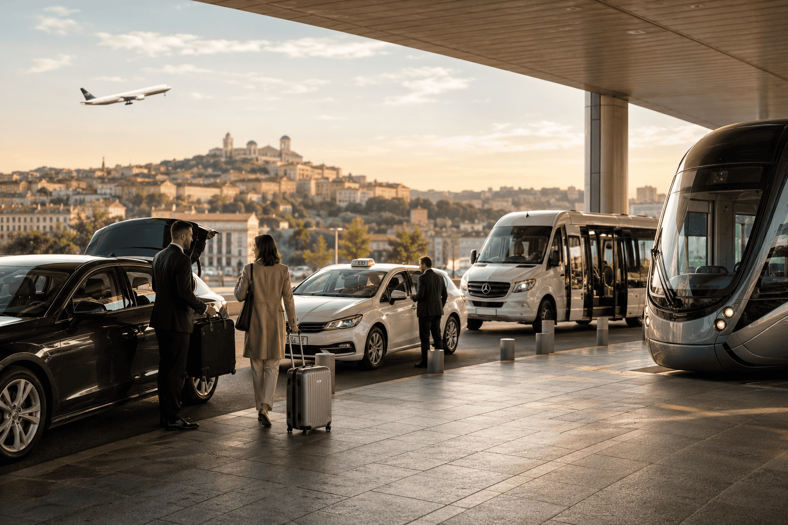 Generated image: Golden hour at the airport hub