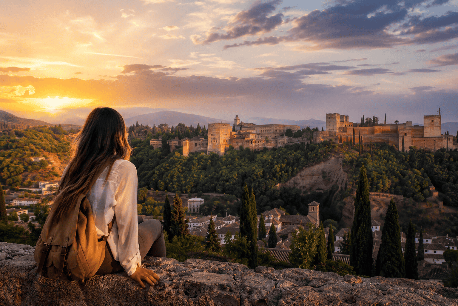 Generated image: Contemplative sunset over fortress city