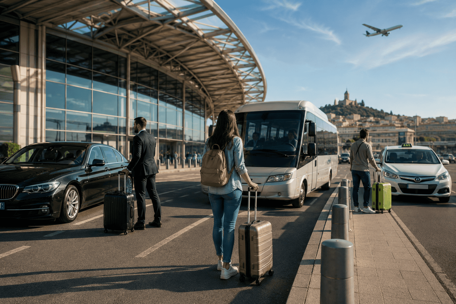 Generated image: Modern airport terminal with busy travelers