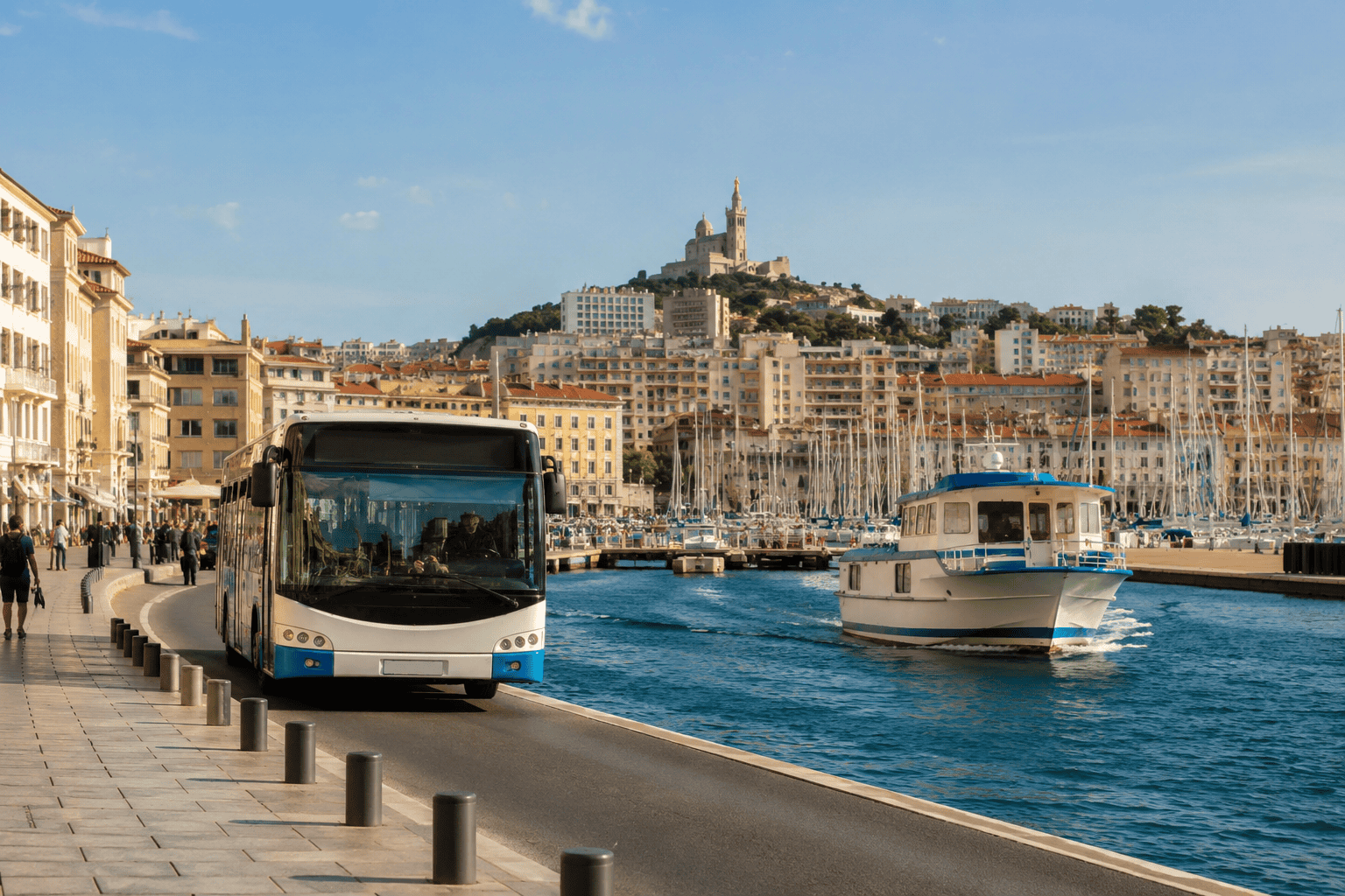 Mediterranean harbor in Marseille with boats and waterfront views