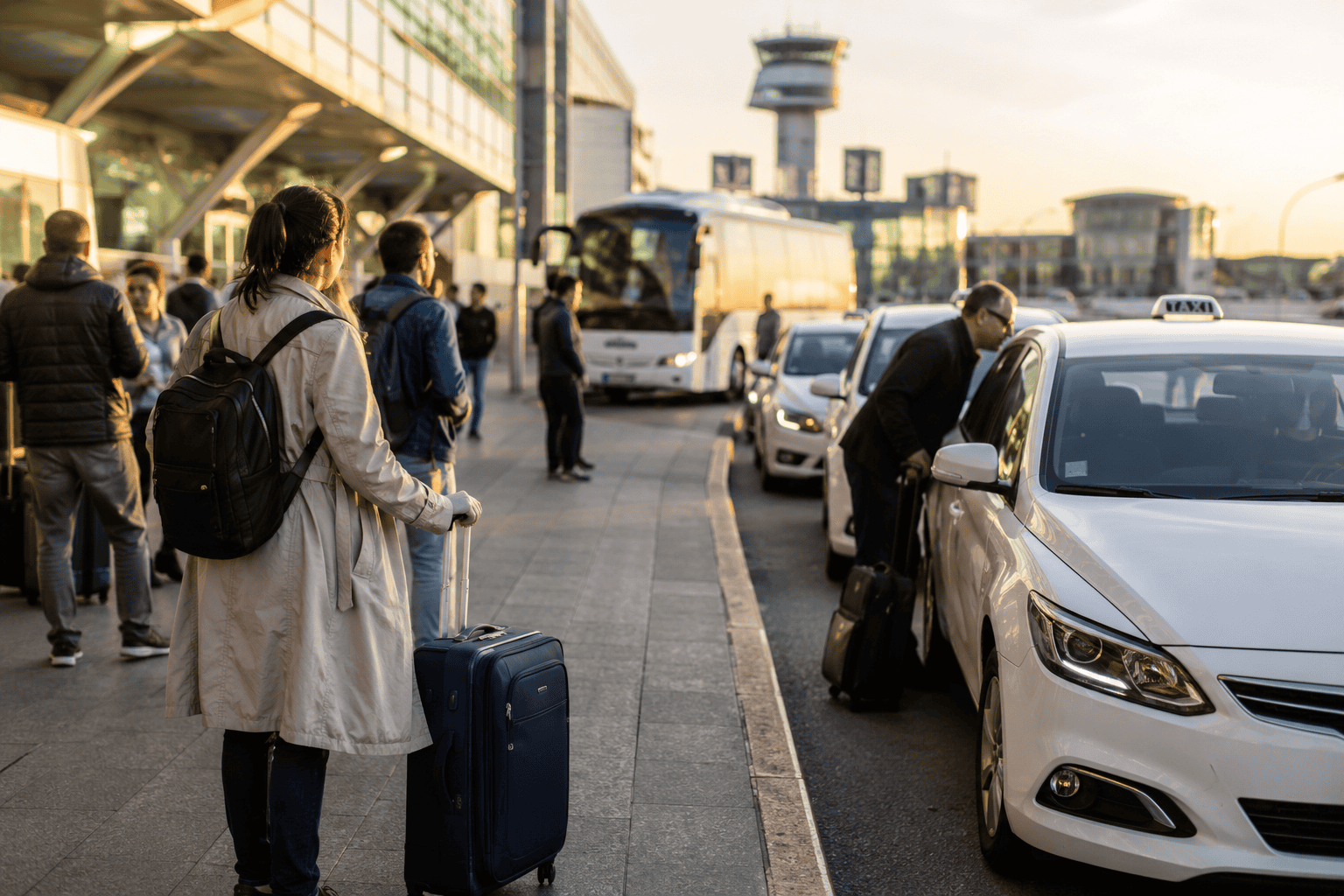 Milan airport transfer curbside with bus and taxi options