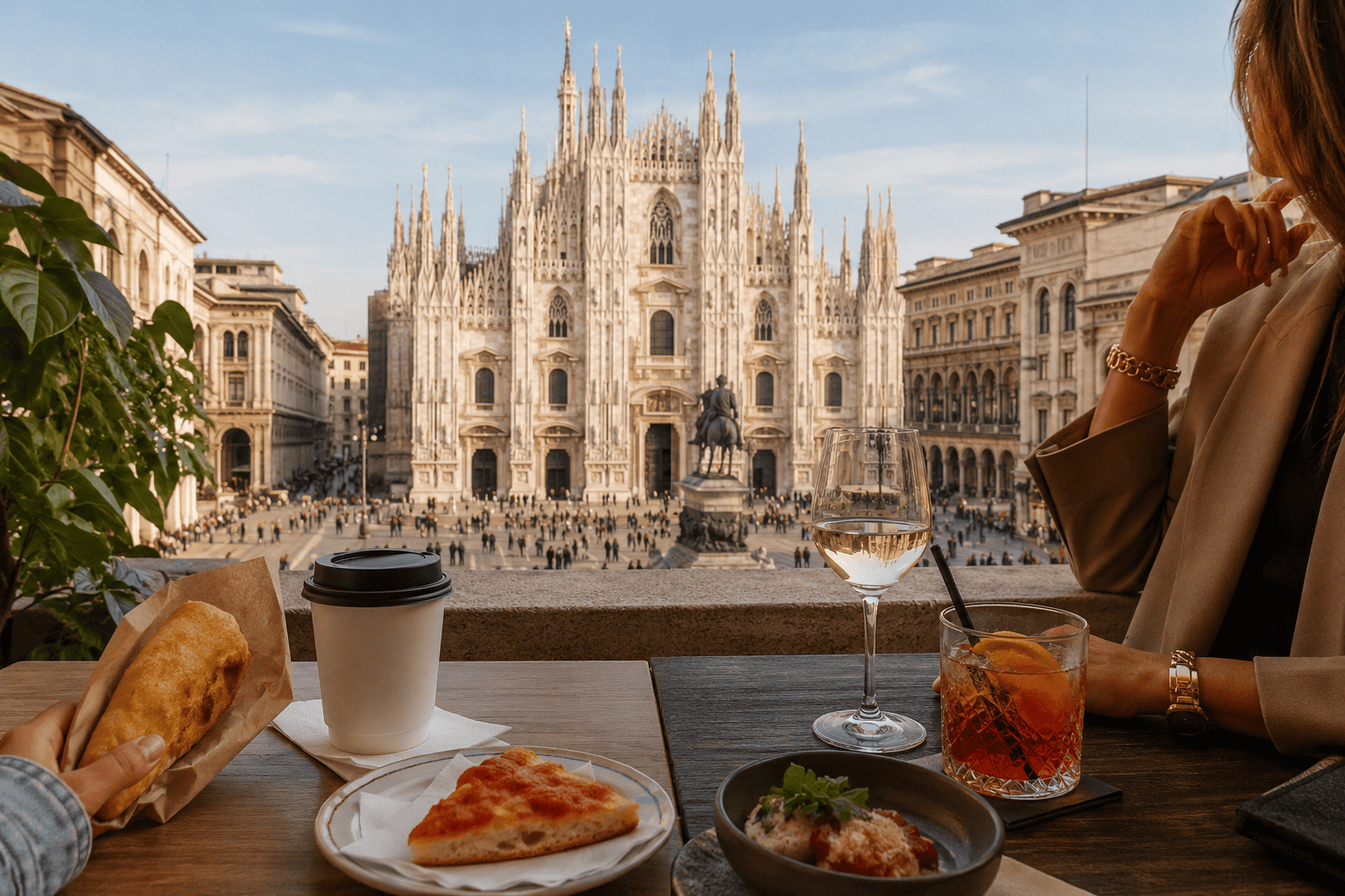Coffee, aperitivo, and Duomo view for Milan trip budgeting