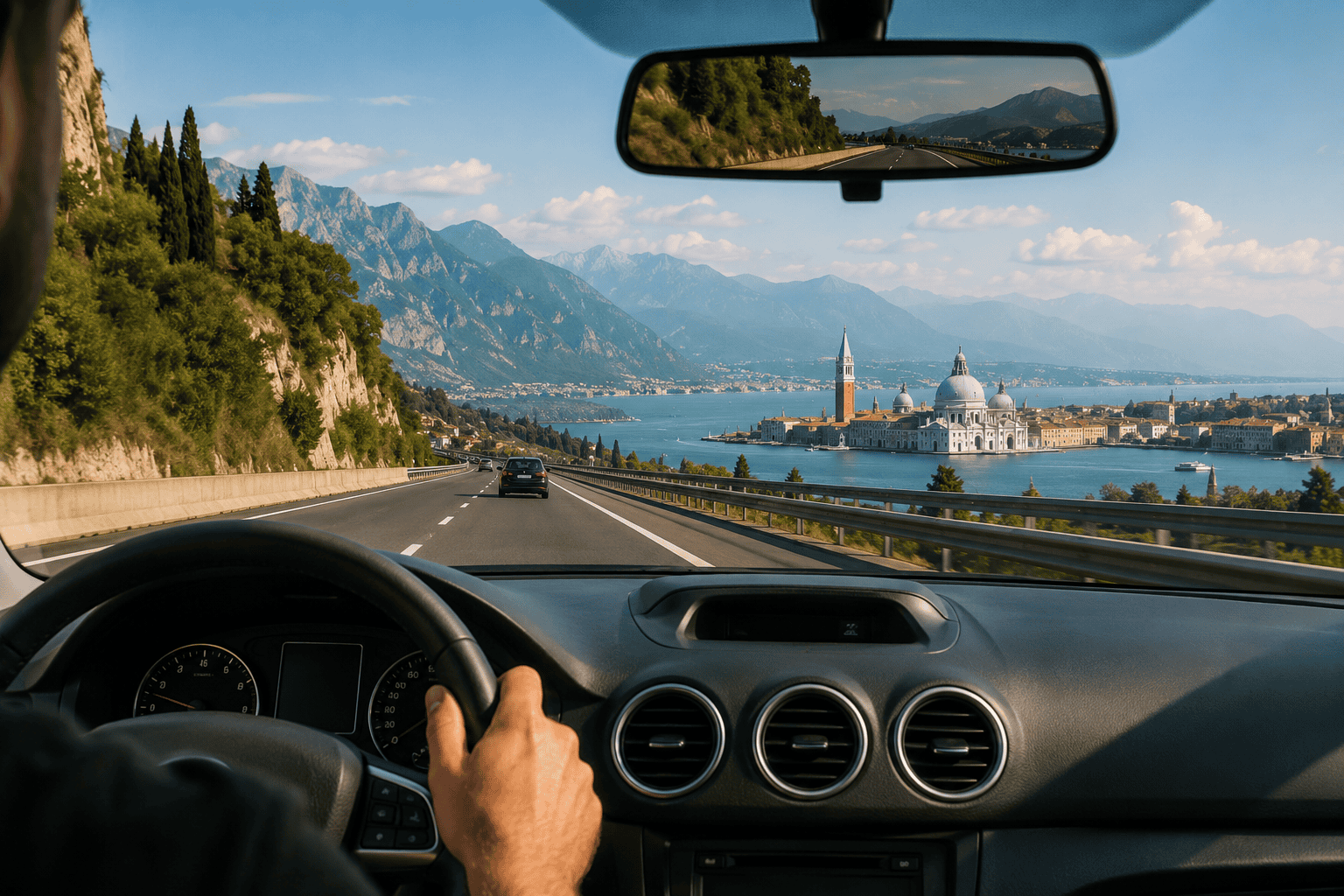 Driving route from Milan to Venice through northern Italy