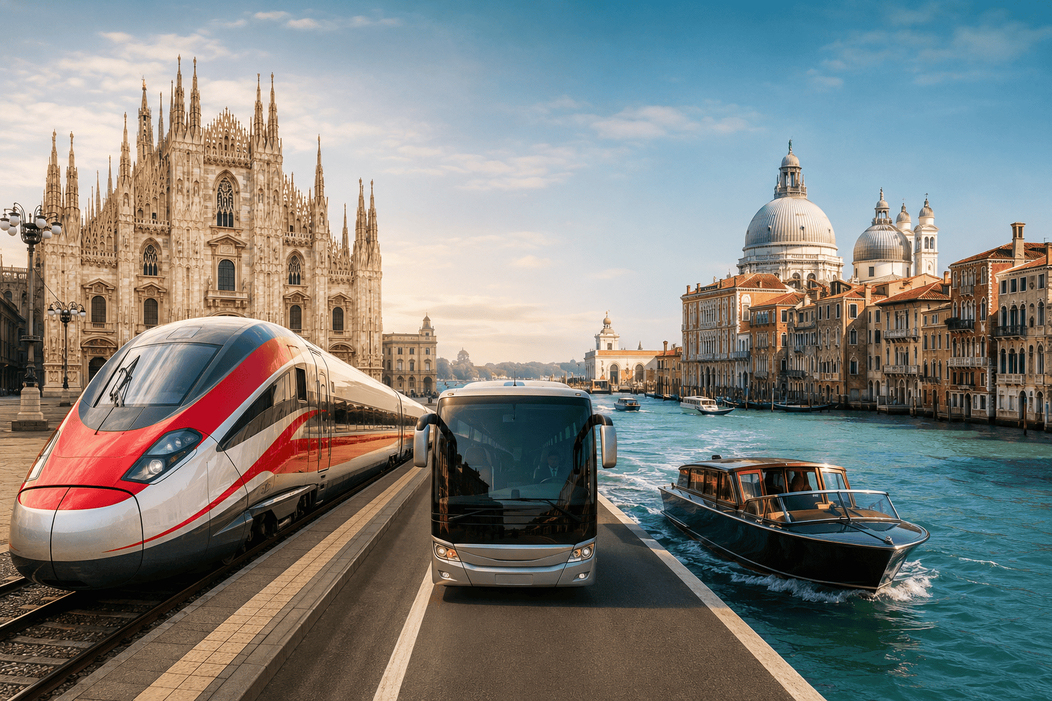 Travel options from Milan to Venice including train, bus, and water transport