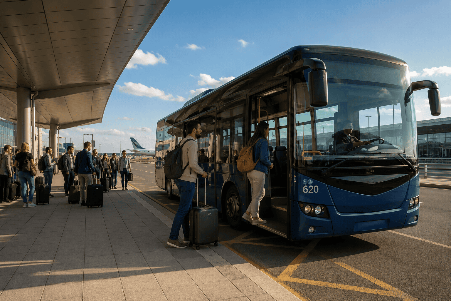 Generated image: Airport shuttle boarding at curbside