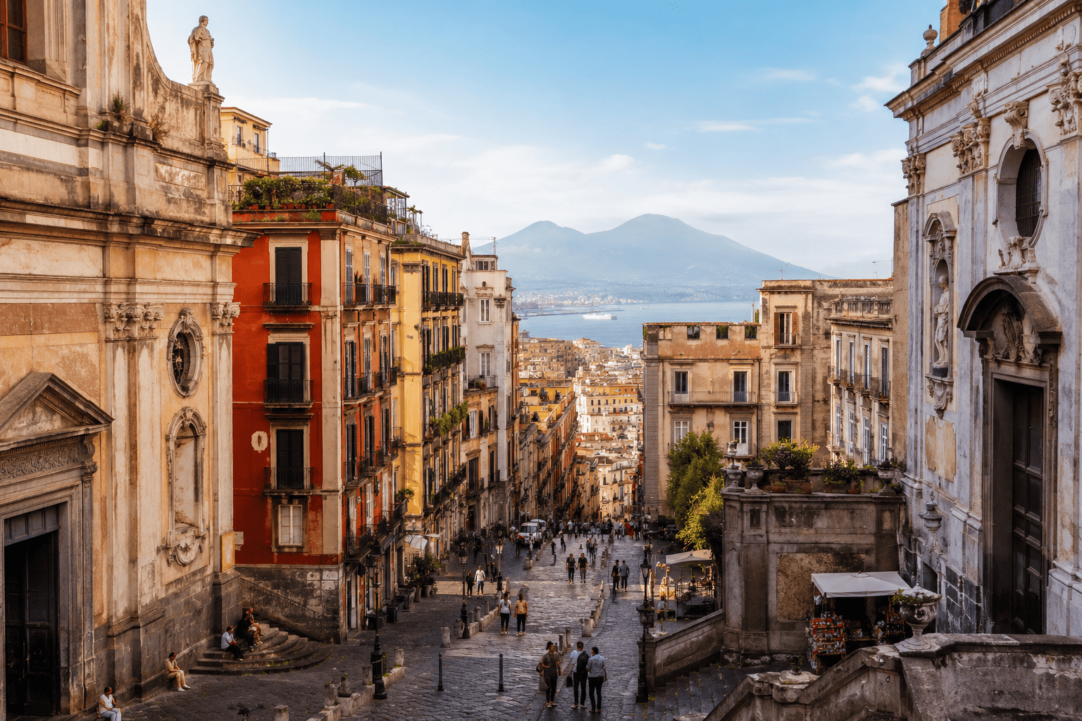 Sunlit street in Naples Centro Storico
