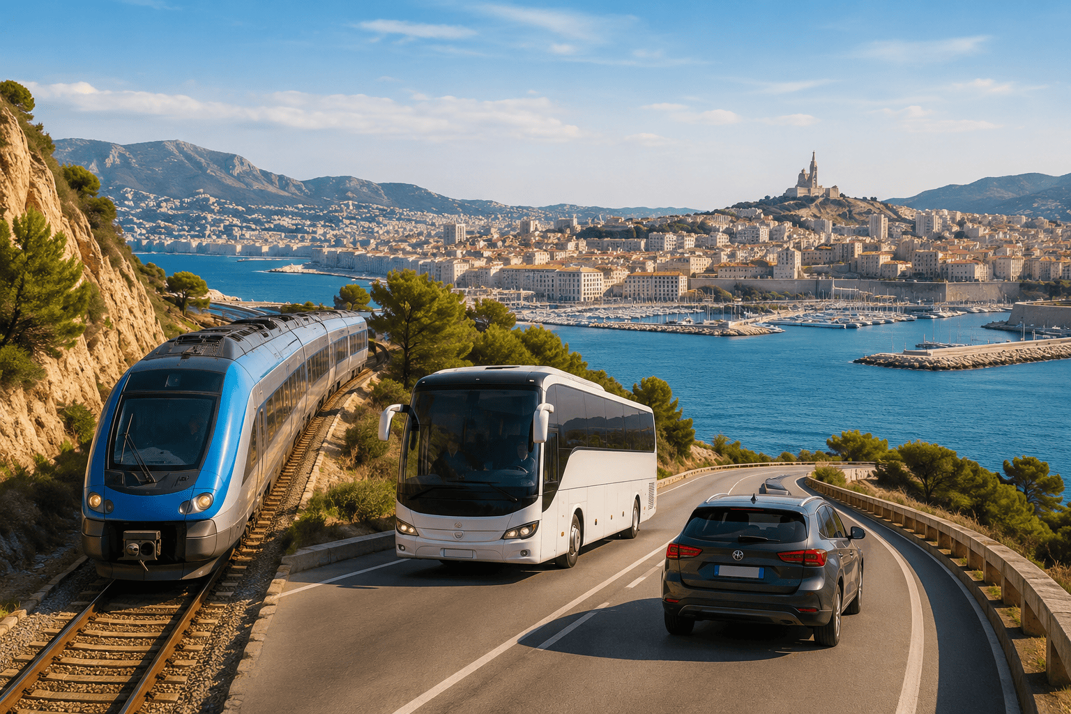 Generated image: Mediterranean coastal transport panorama