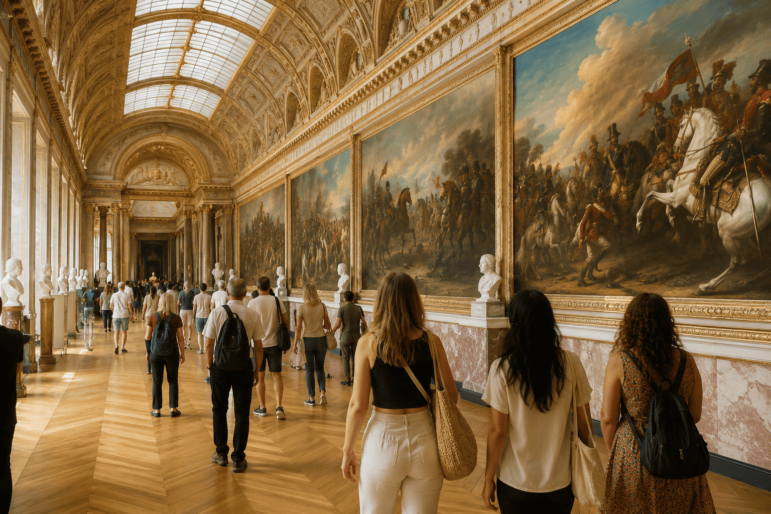 Historic art gallery with visitors in Paris
