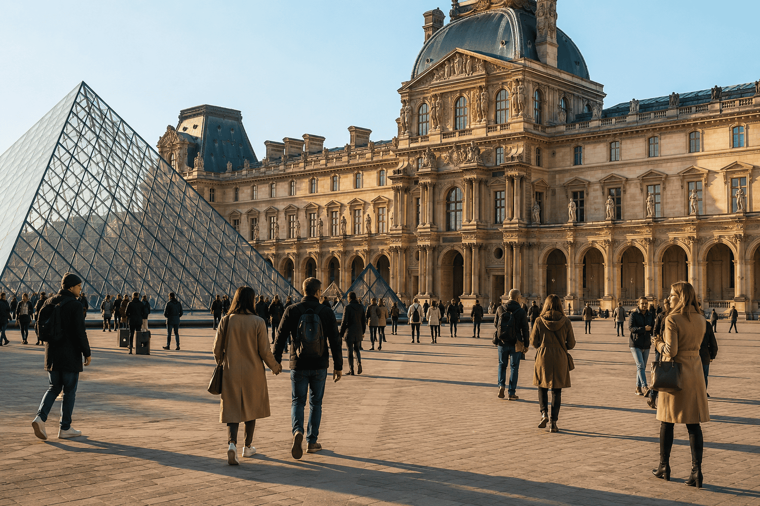 Louvre courtyard in Paris on a sunny day