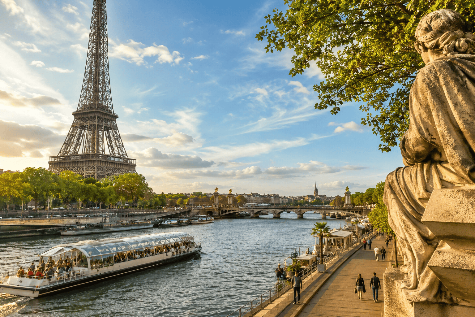 Paris highlights for a Europe 2 weeks itinerary with the Seine and Eiffel Tower