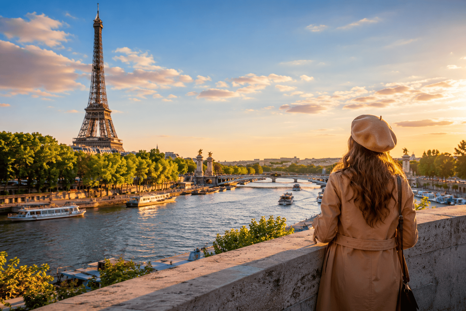 Paris in 2 days itinerary with Eiffel Tower and Seine at sunset