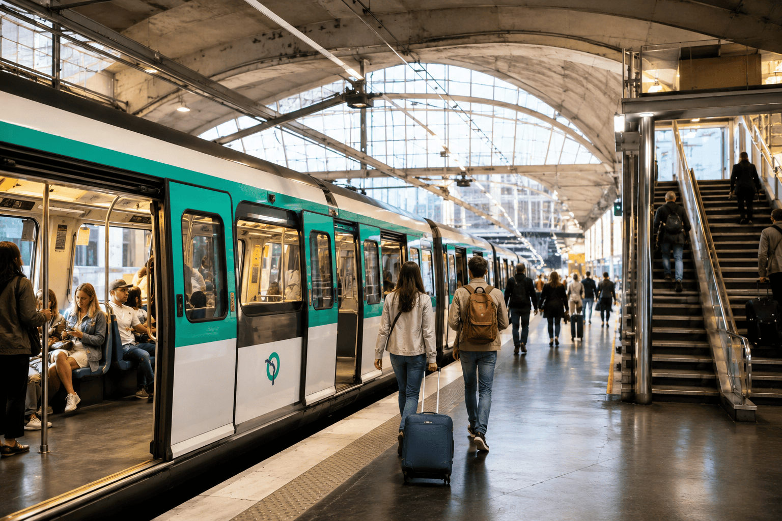 Generated image: Busy underground station with modern train