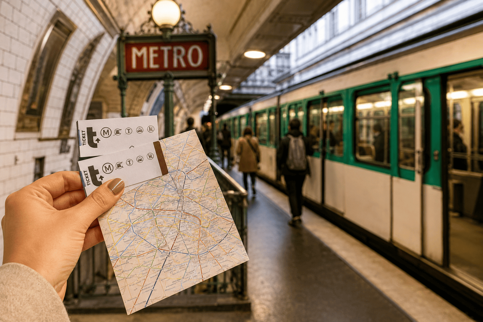 Paris Metro ticket gates and station signs for the 2026 ticket guide