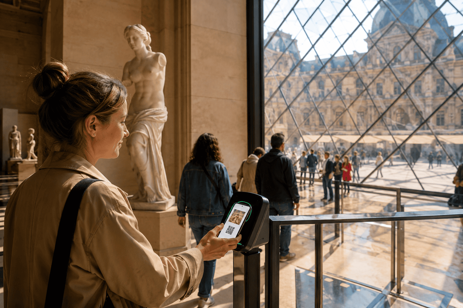 Visitors exploring a Paris museum gallery