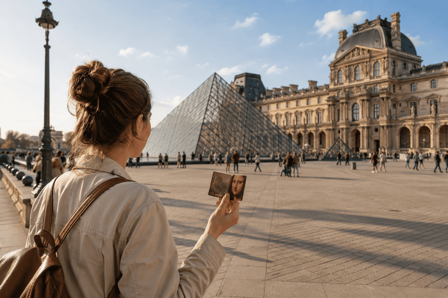 Tourist at the Louvre courtyard in Paris