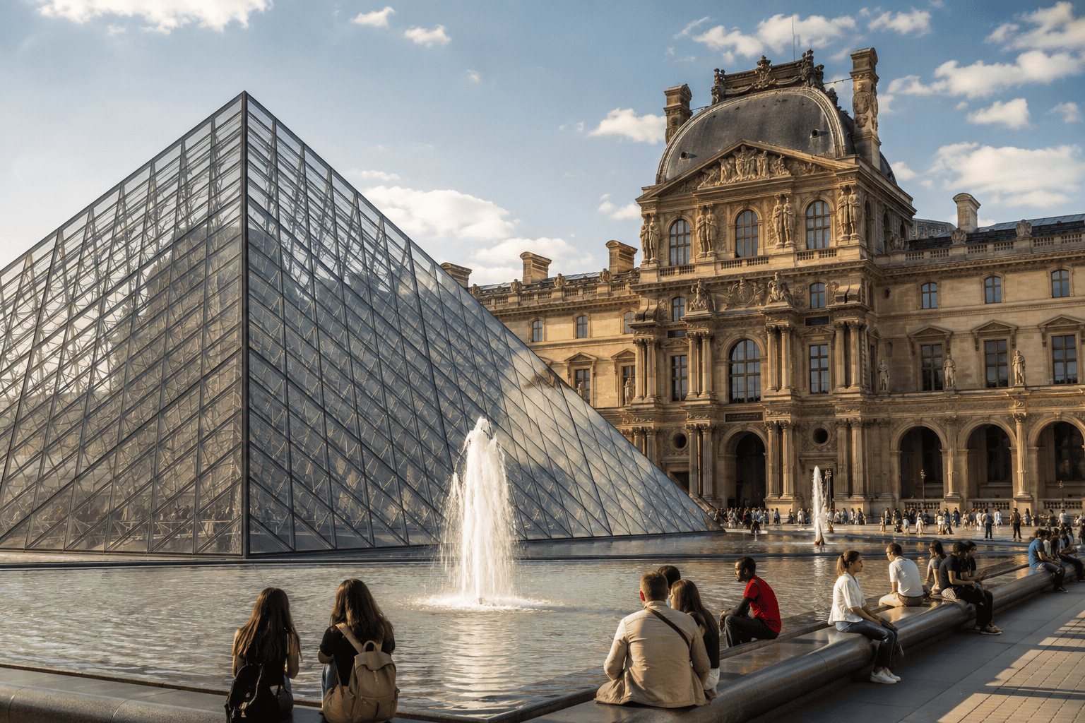 Generated image: Louvre courtyard and pyramid reflections