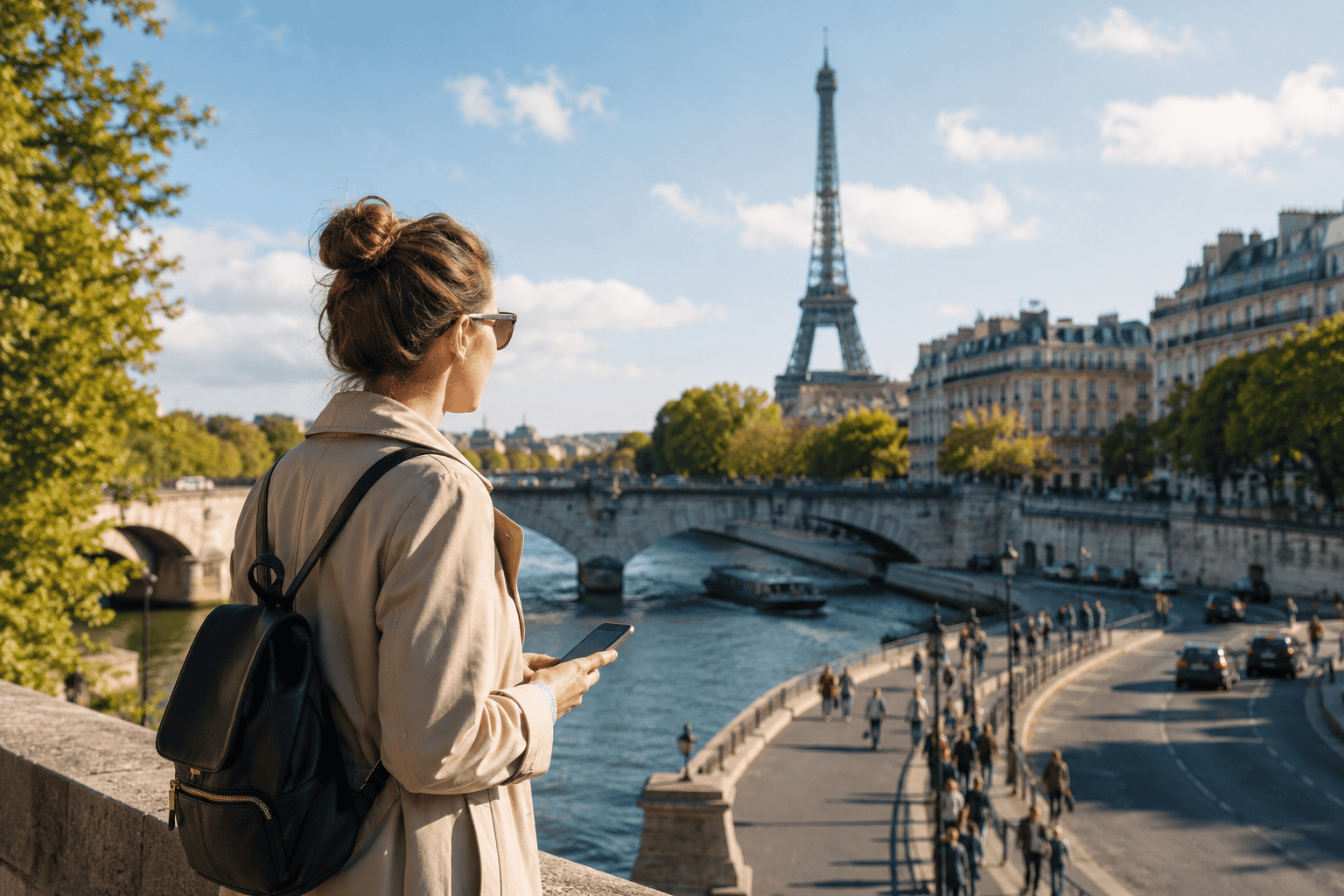 Sunny day by the Seine River in Paris