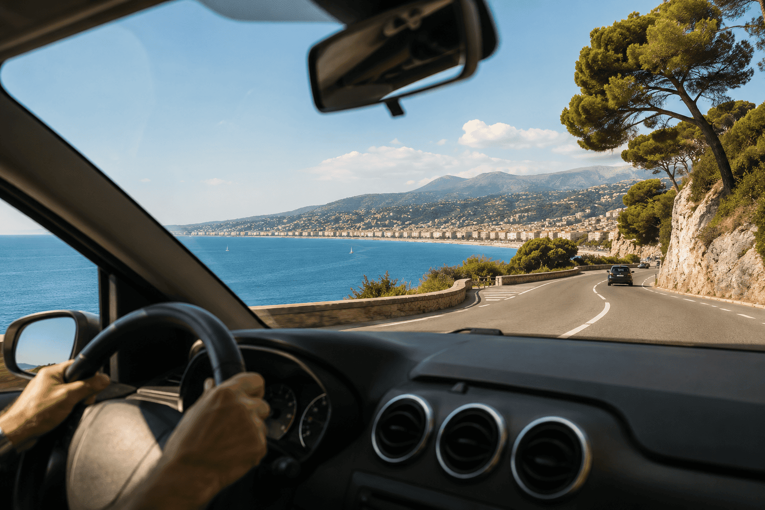 Scenic road trip drive from Paris to Nice along the French Riviera coast