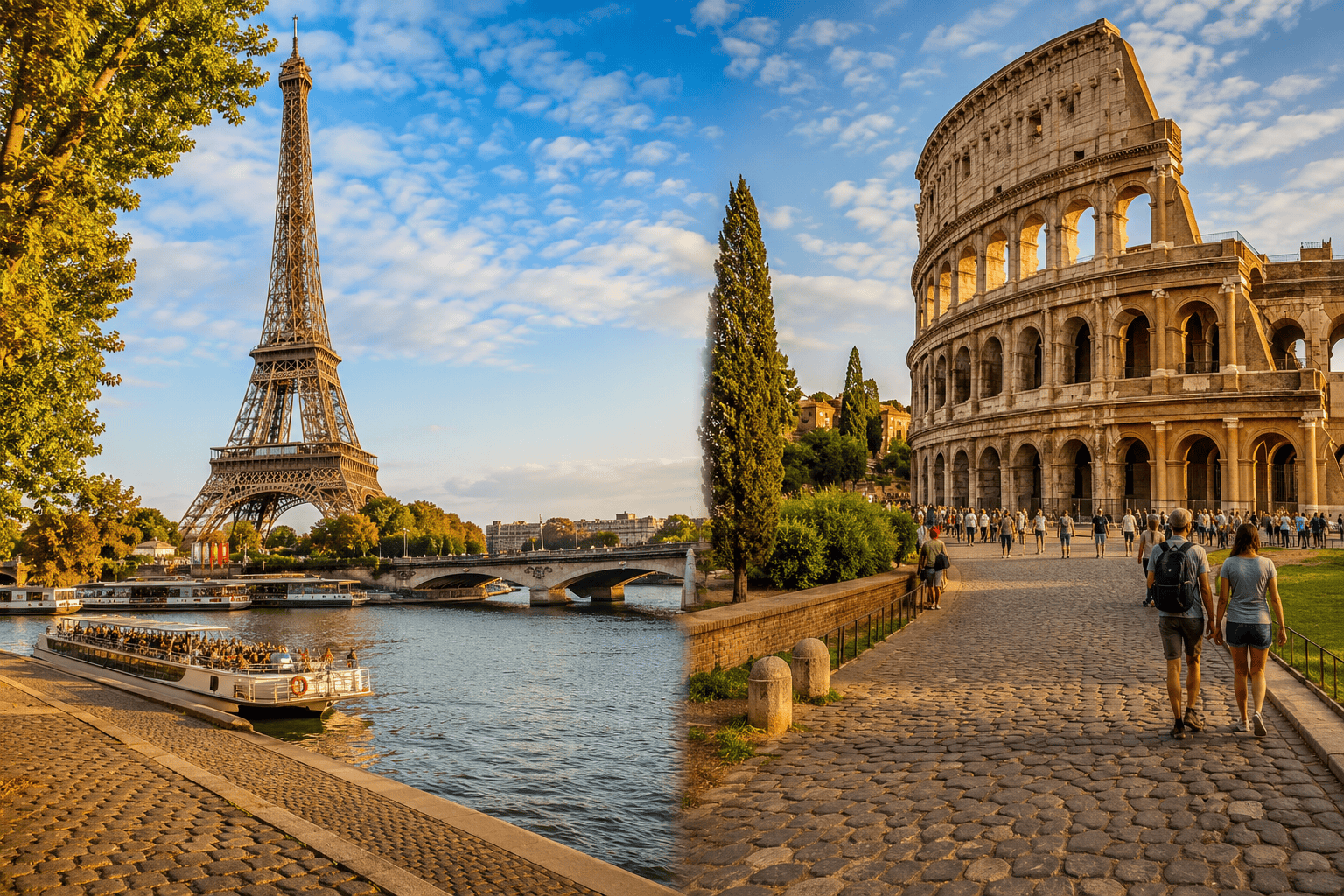 Paris and Rome landmark sightseeing comparison