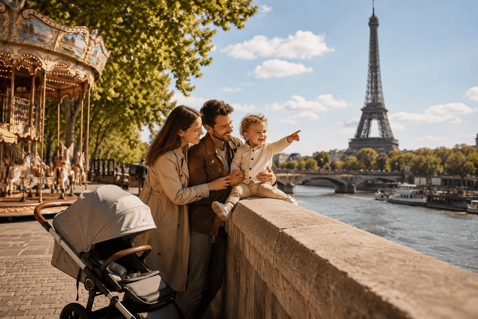 Family enjoying Paris near the Seine