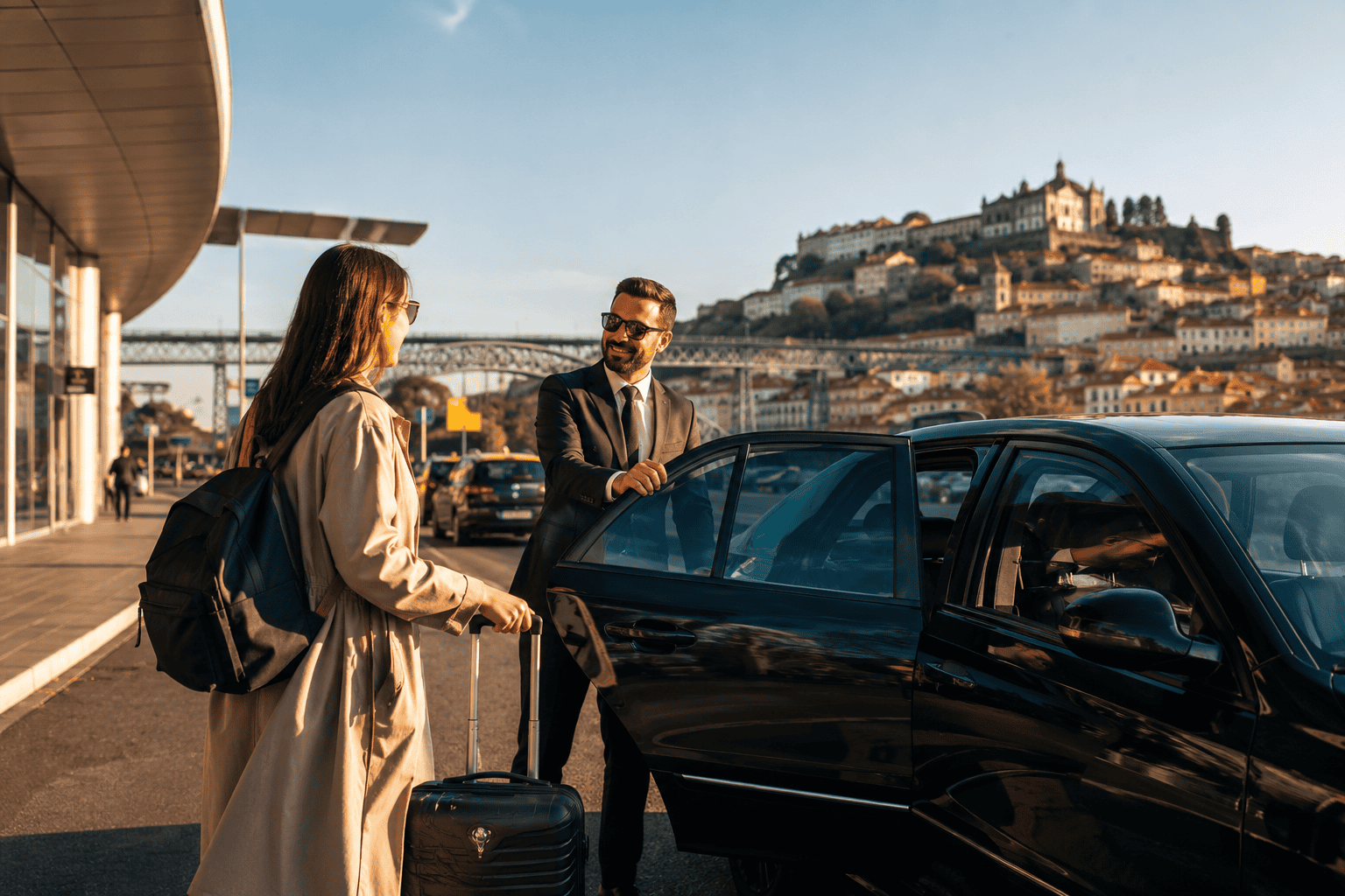 Generated image: Sunlit airport transfer in a scenic city