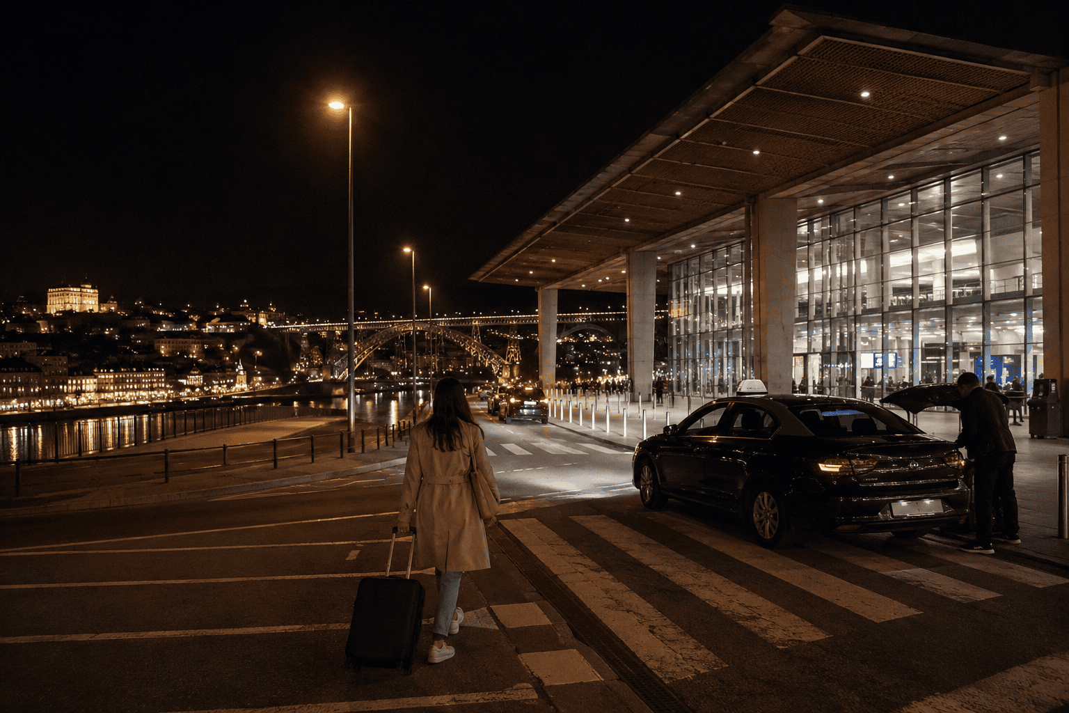 Late night Porto airport arrival with taxi and rideshare transfer options