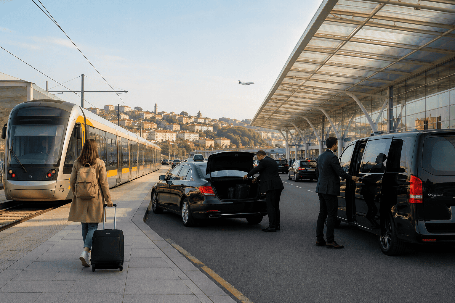 Porto airport to city transfer options including metro taxi rideshare bus and private transfer