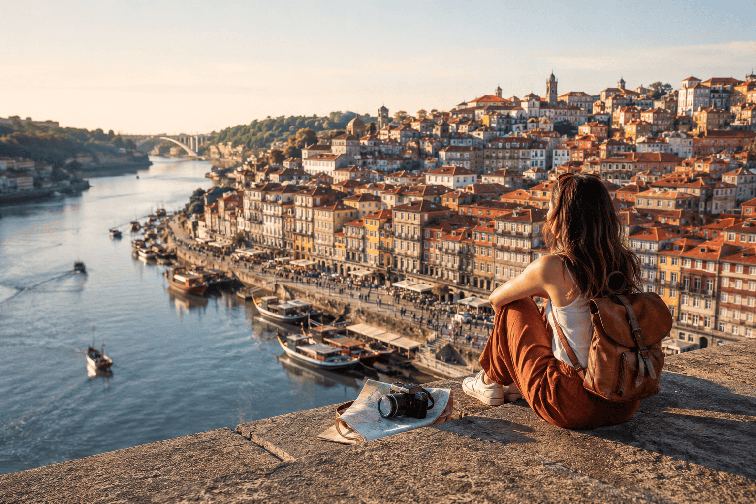 Golden hour by the Porto riverside