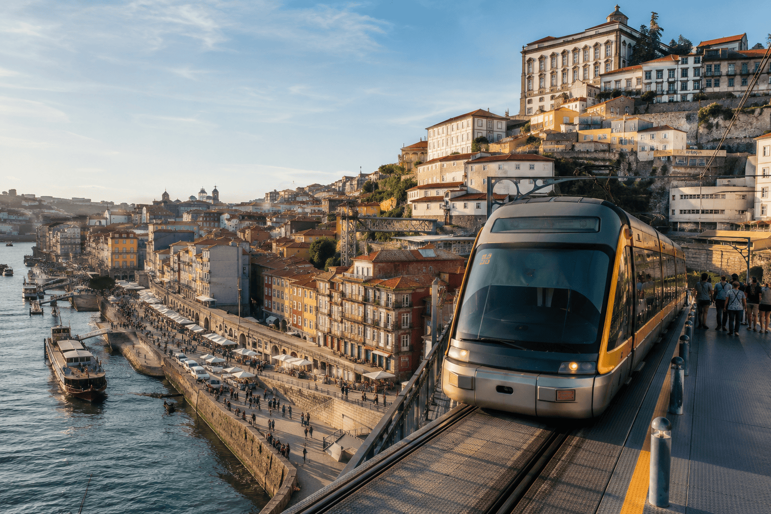Porto tram near the riverfront promenade for getting around Porto