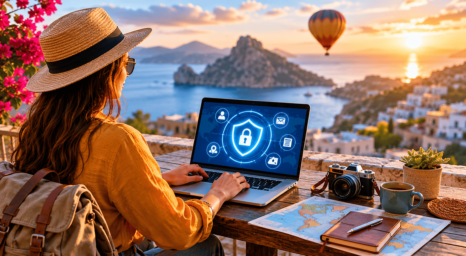 Generated image: Travel and privacy at golden hour