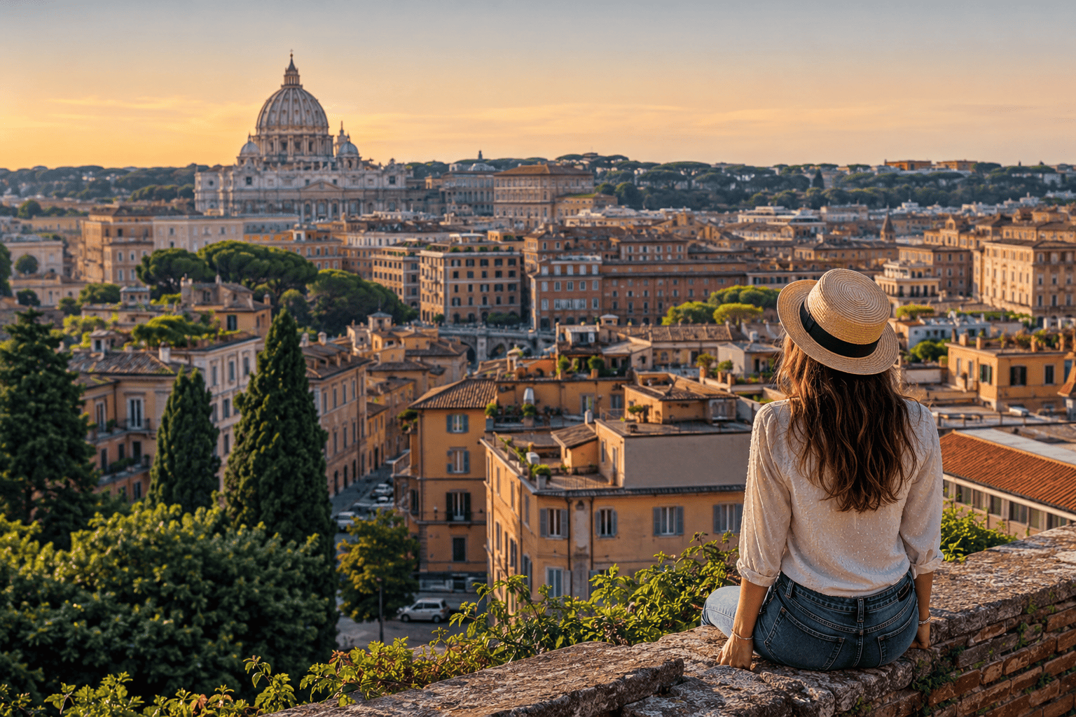 Rome neighbourhood view at golden hour for first-time visitors