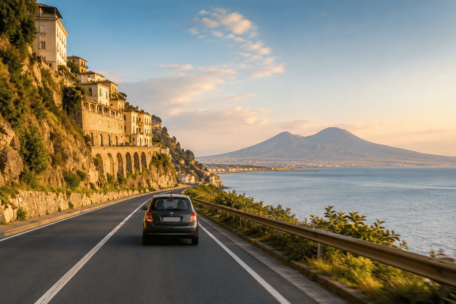 Driving route from Rome to Naples along the Italian coast