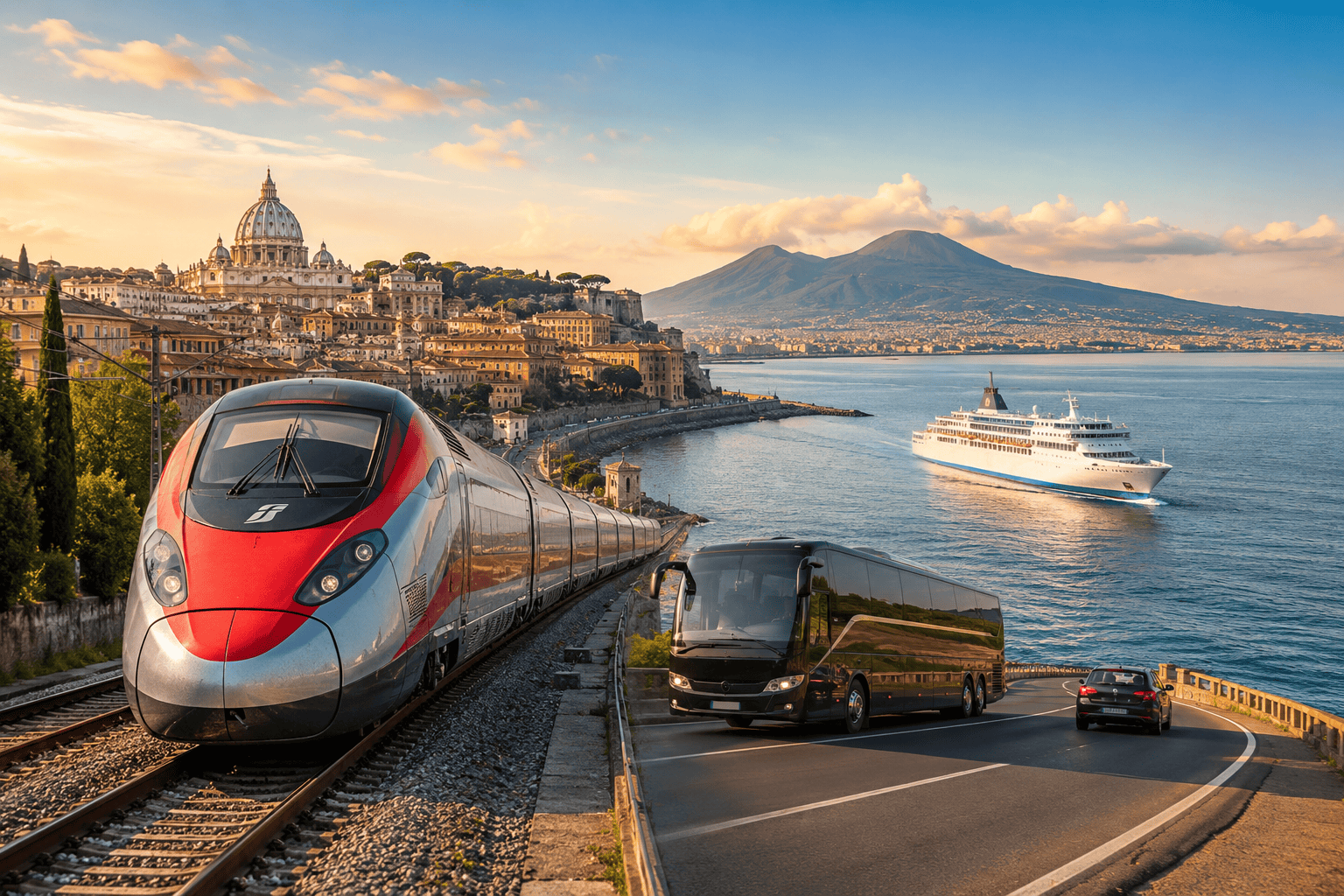 High-speed train travel between Rome and Naples