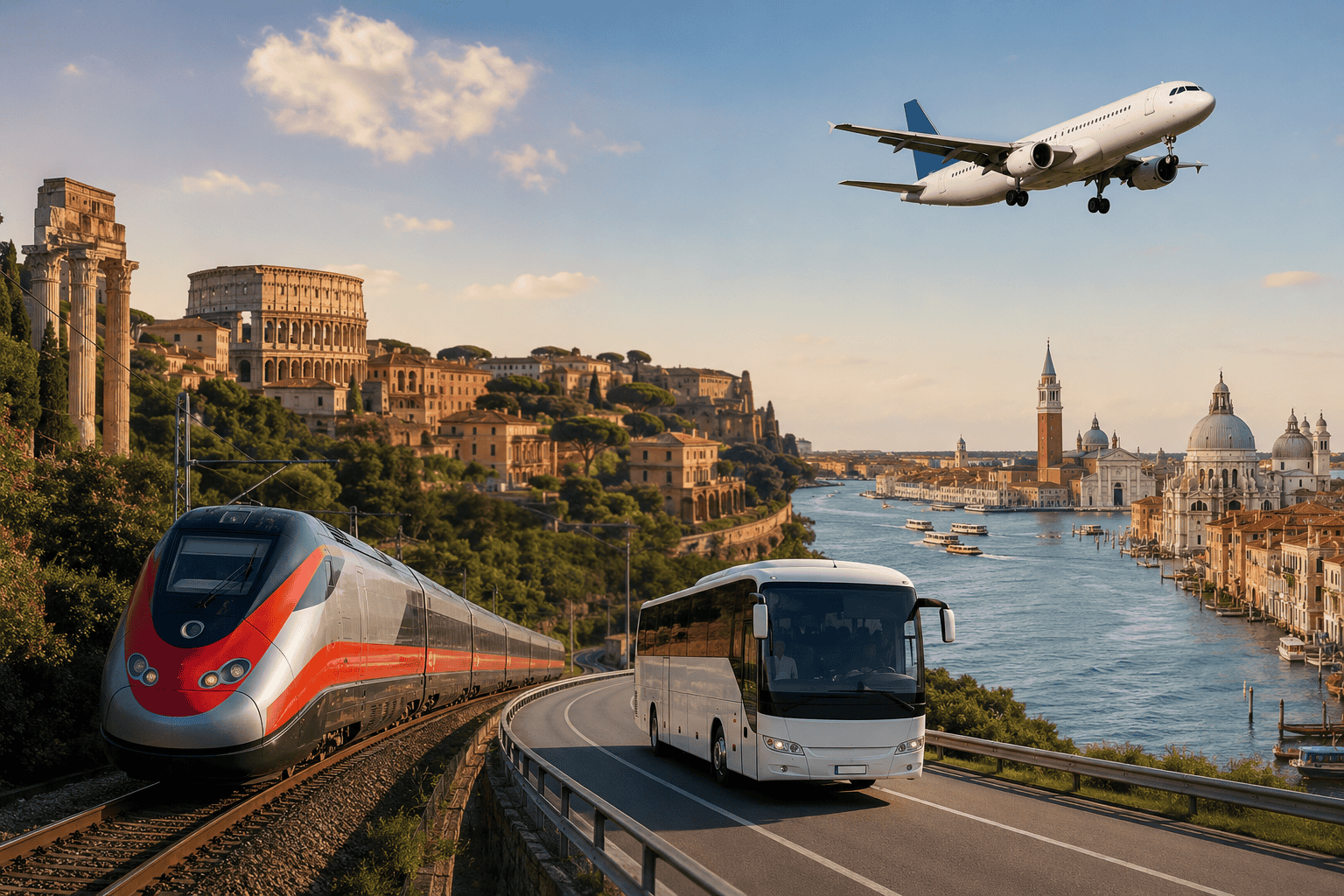Generated image: Italian journey through land, sea, air