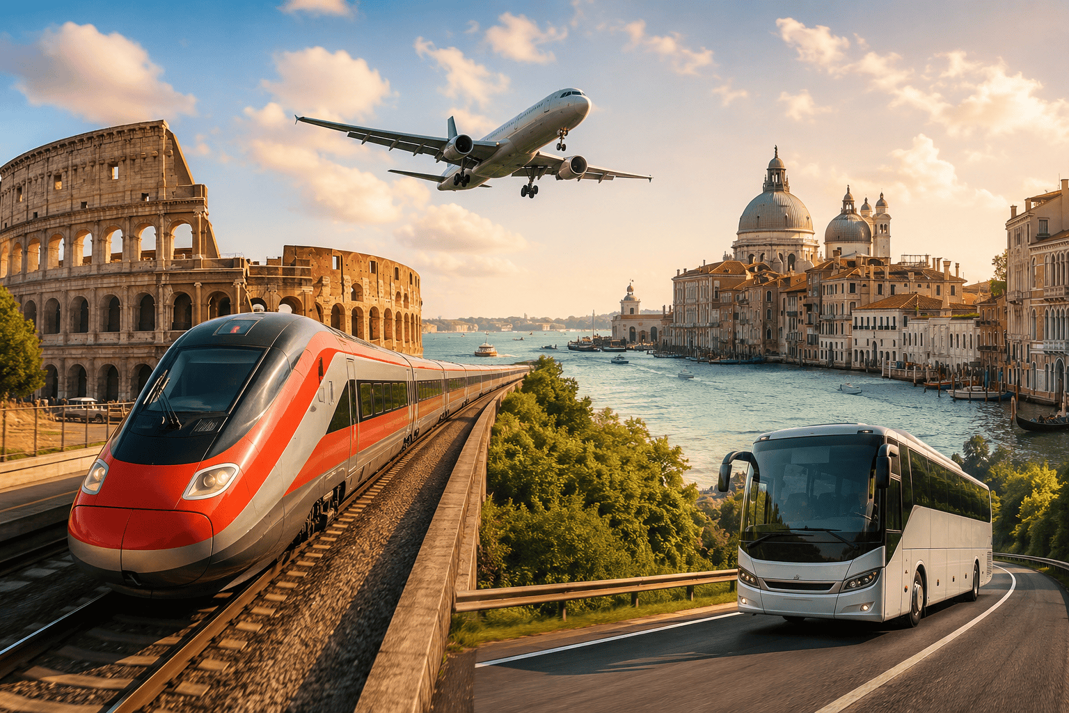 Rome to Venice travel options by train, bus, and flight