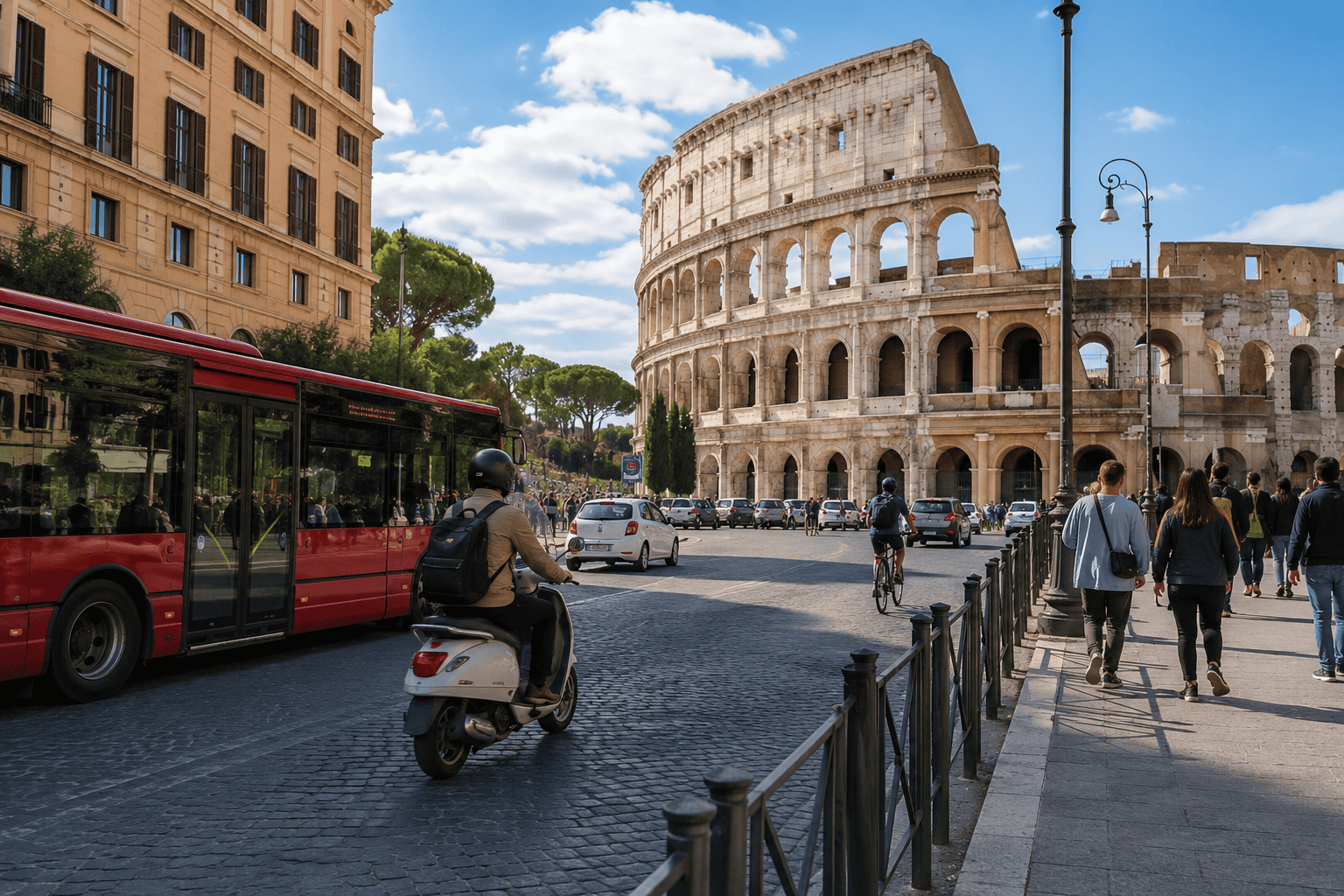 Busy street near the Colosseum in Rome for travel planning