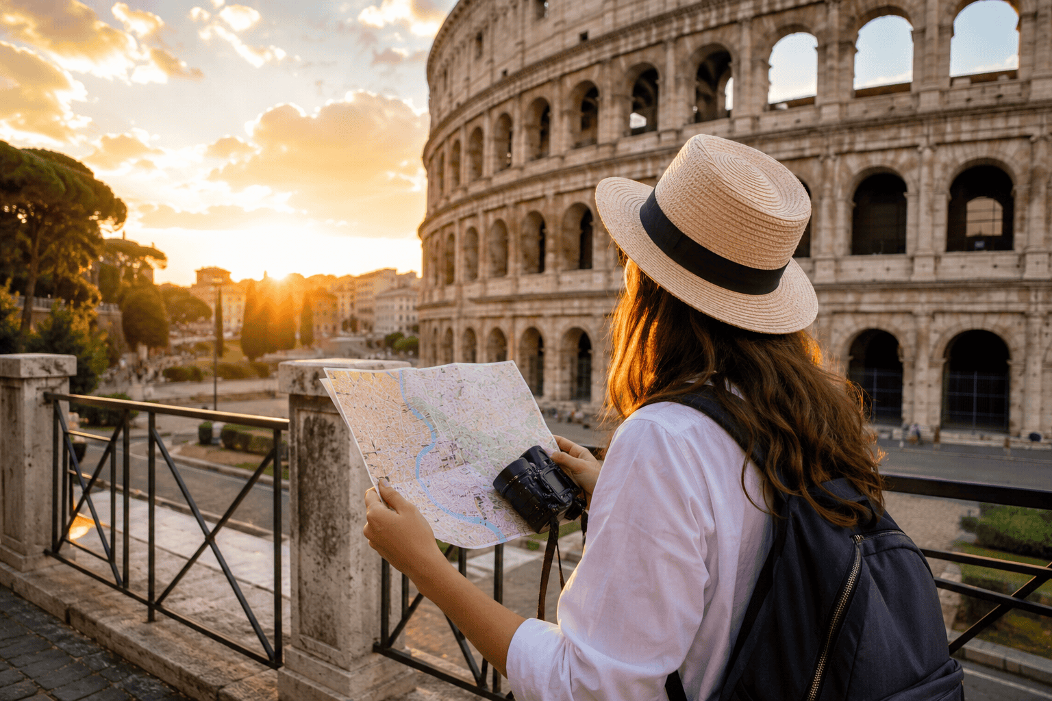 Colosseum at sunset in a Rome itinerary for first-time visitors