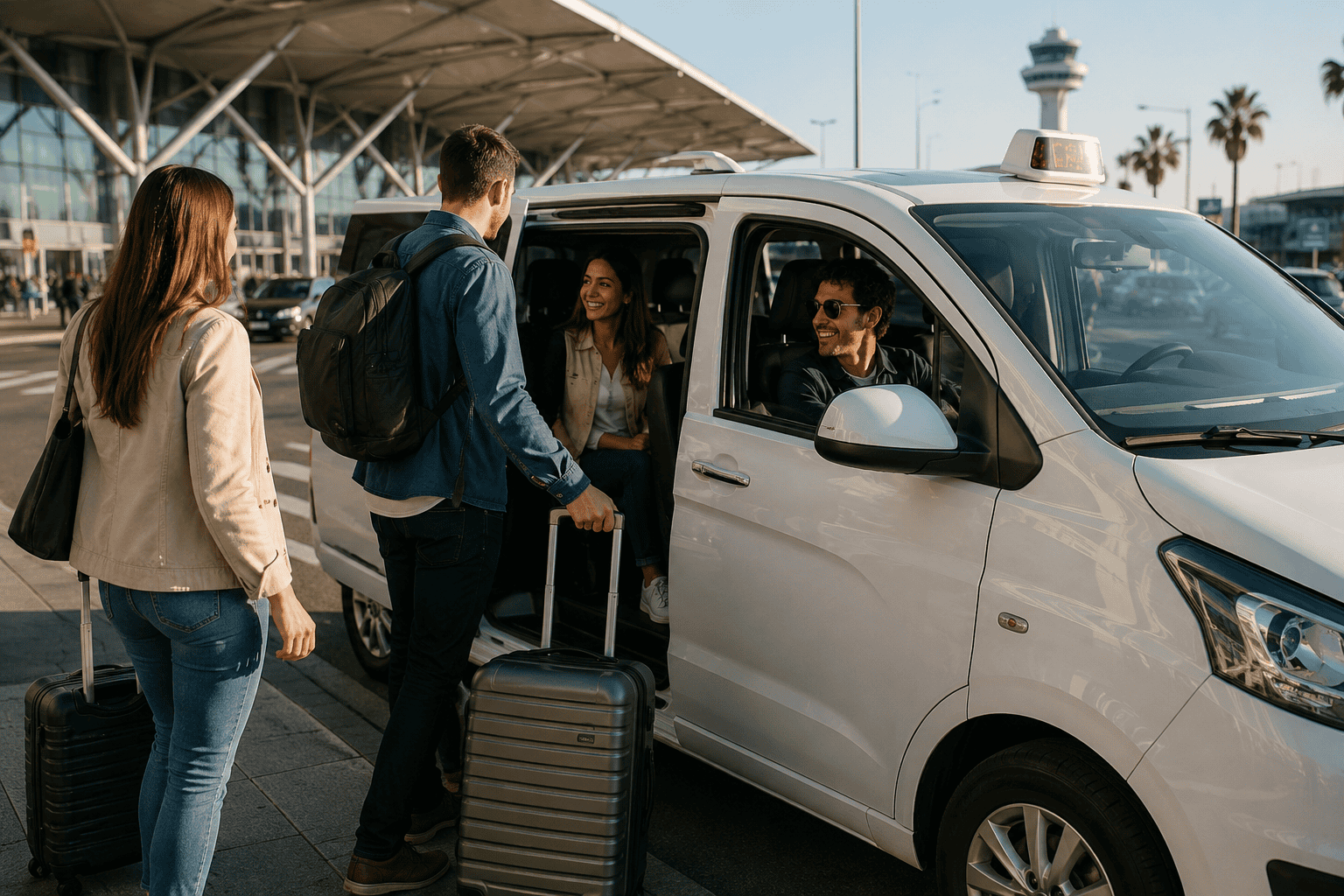 Shared taxi pick-up area for Naples airport city transfers