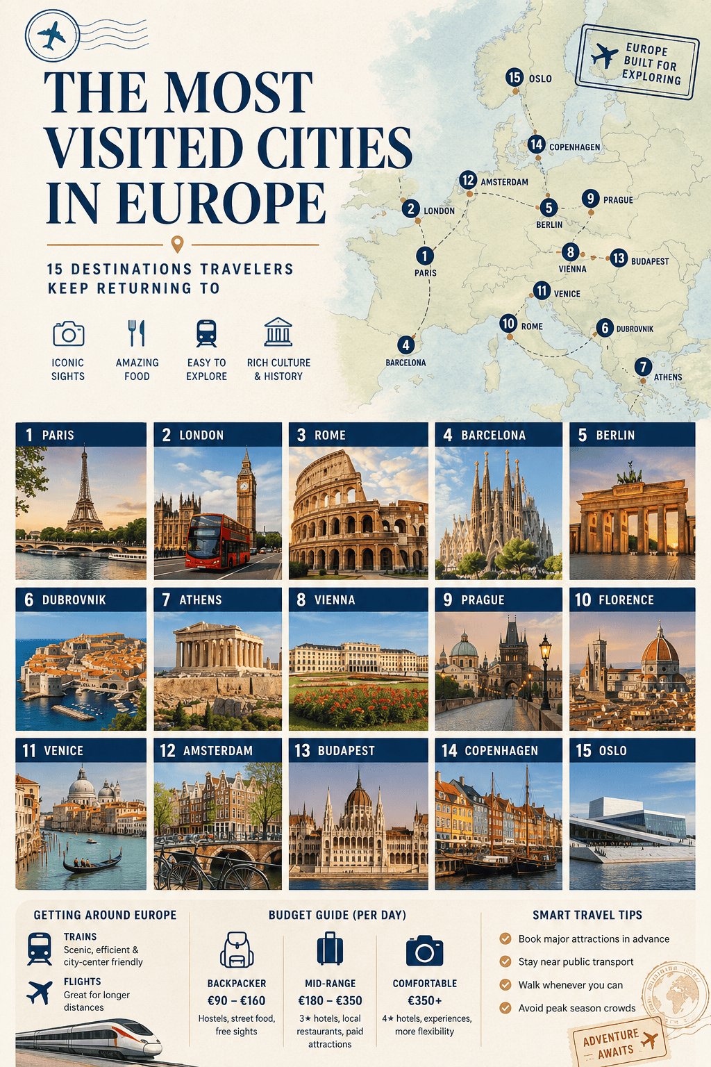 the most visited cities in europe travel infographic