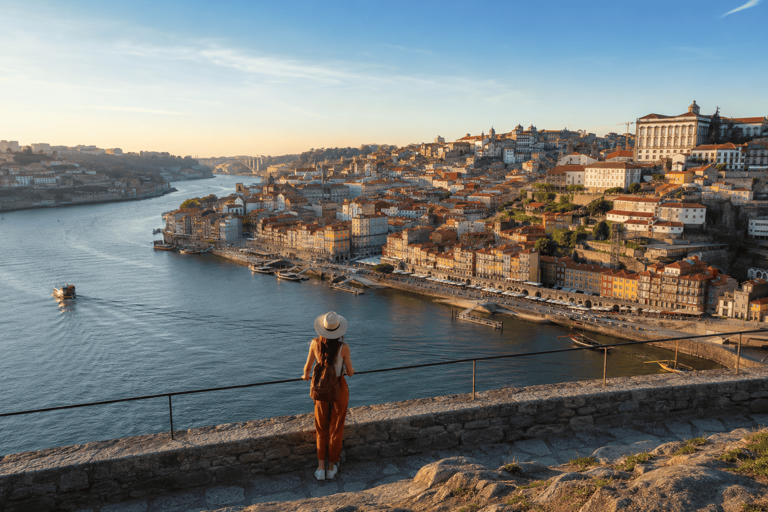 Generated image: Golden hour riverside cityscape view
