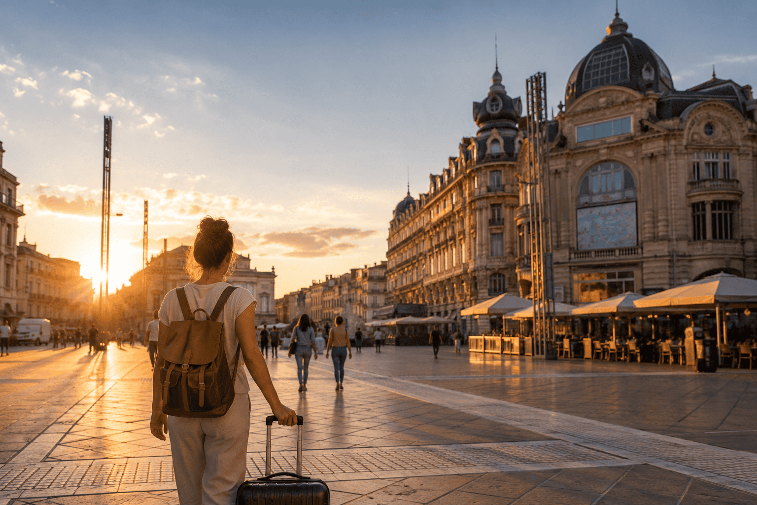 Generated image: Golden hour stroll through European square