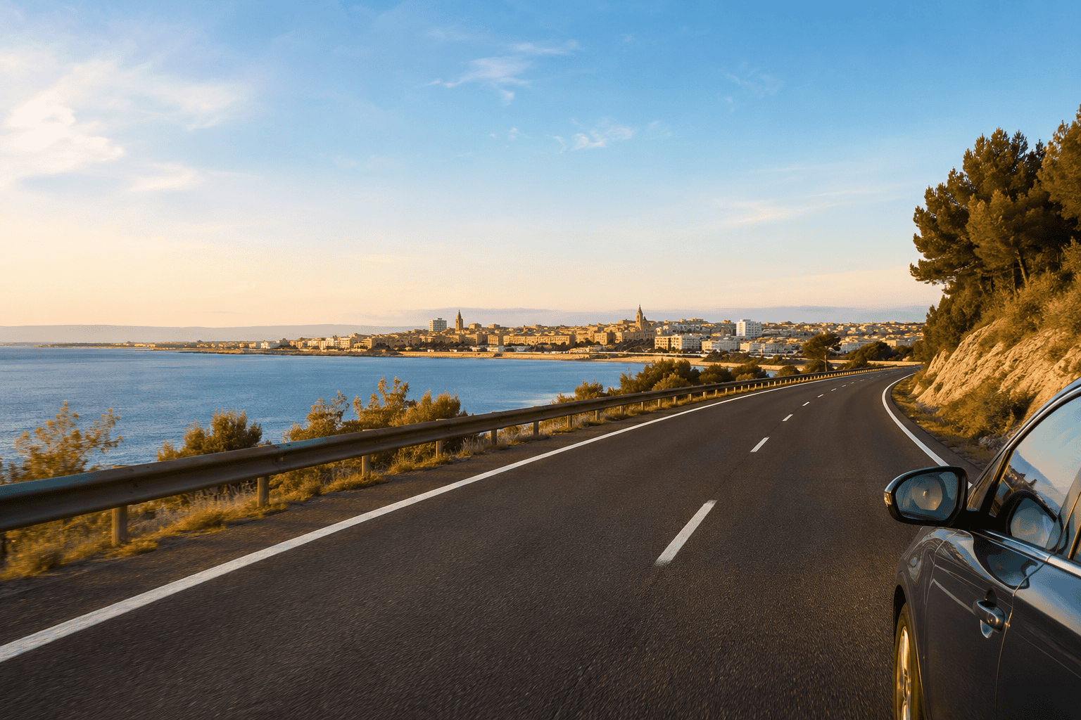 Road trip route between Toulouse and Montpellier in southern France